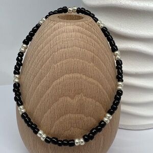 STRETCH Beaded Anklet Black & Silver